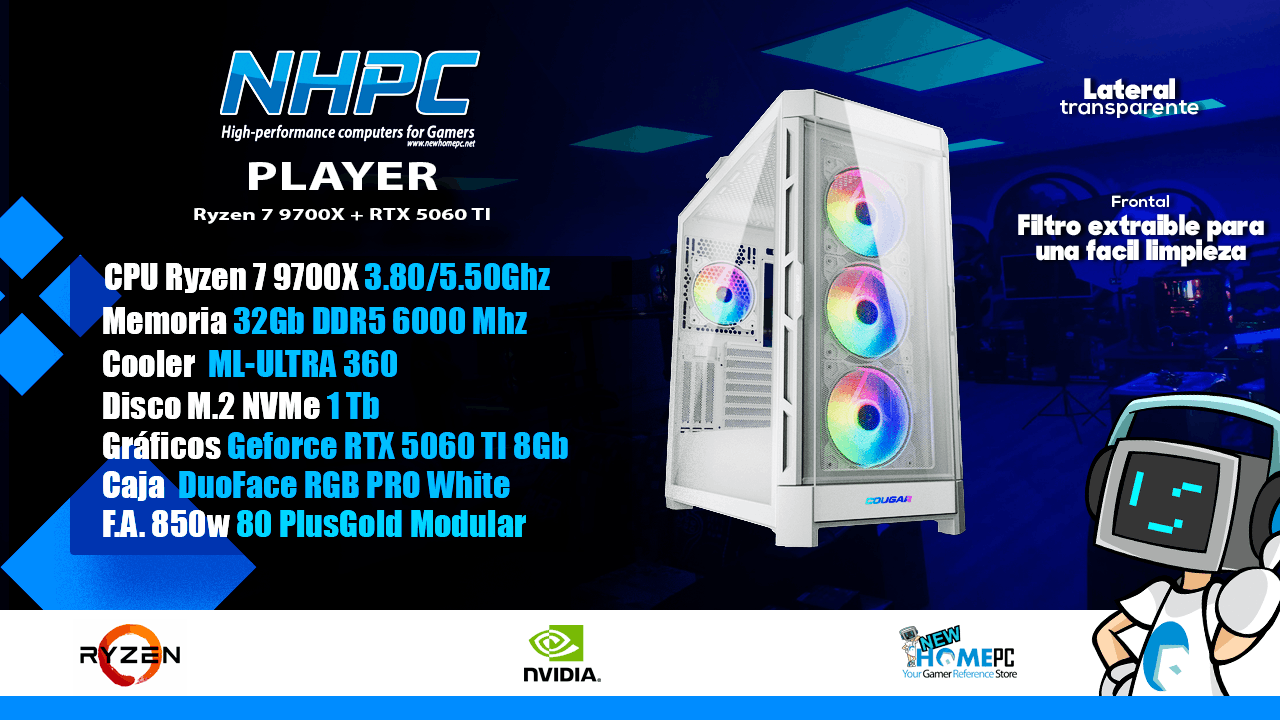 PC Gaming NHPC PLAYER v.2 - Ryzen 7 9700X - 32GB - 1TB - 5060 TI